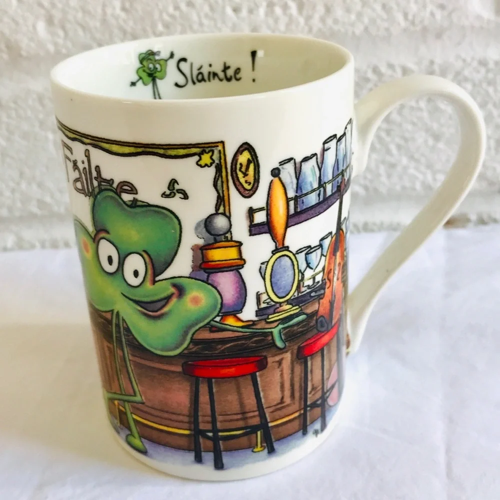 IRISH SHAMROCK TALES Mug Bone China Slainte! Coffee Tea Ireland
